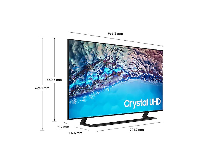 Thiết kế của Smart Tivi Samsung UA43BU8500 có thể linh hoạt lắp đặt treo tường hoặc để bàn 