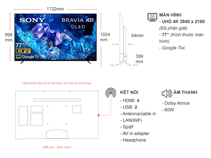 Tivi Sony 77A80K có màn hình cực lớn 77 inch