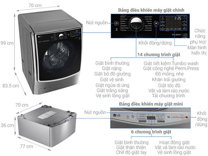 Máy giặt LG lồng đôi Twin wash F2721HTTV/T2735NWLV chính hãng