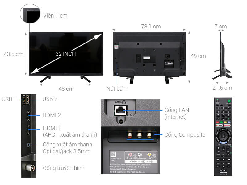 Tivi Sony Smart HDR 32 inch 32W610F quản lý dây cáp