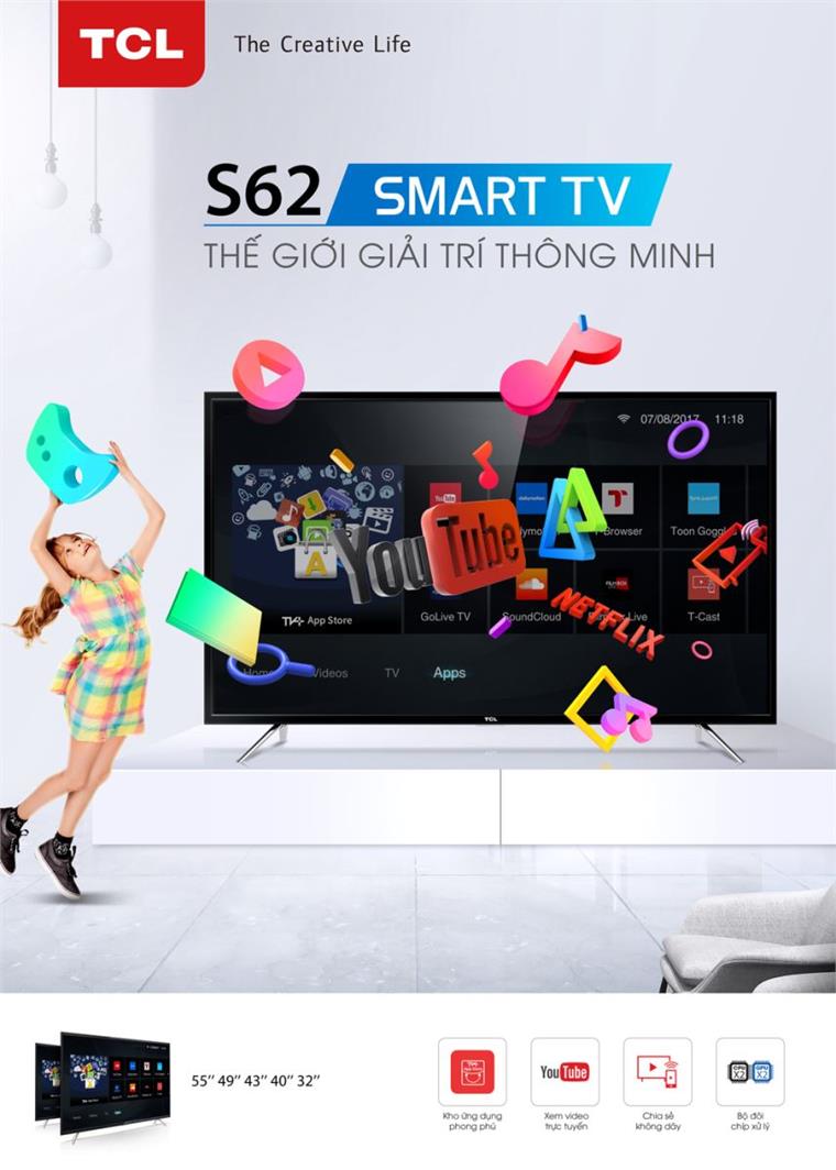 Smart Tivi TCL 55 inch 55S62, Full HD, App TV + OS