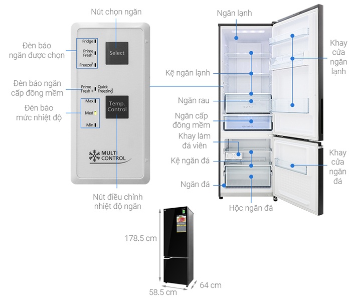 Tủ lạnh Panasonic Inverter 322 lít NR-BV360GKVN kích thước