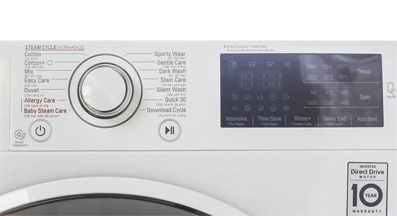 Máy giặt lồng ngang LG 8kg FM1208N6W bảng điều khiển nút chạm
