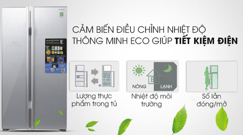 Tủ lạnh Hitachi 2 cửa SBS 589 lít R-S700PGV2 (GS) cảm biến eco