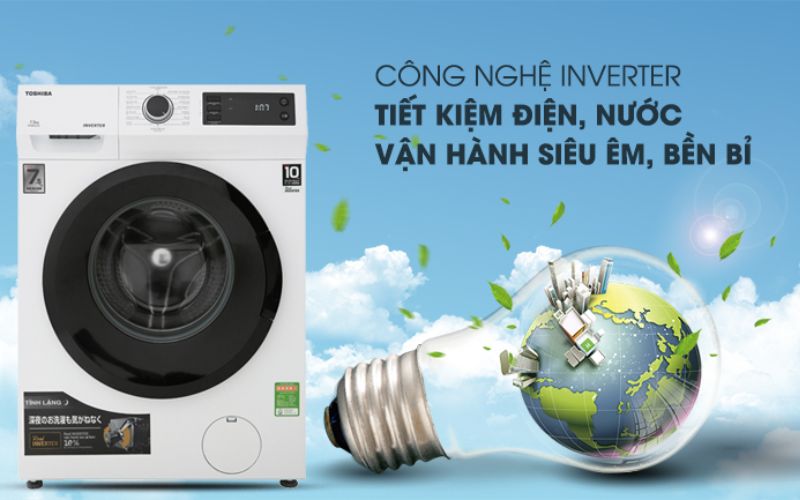  Công nghệ Inverter của máy giặt Toshiba có tác dụng tiết kiệm điện năng, giảm tiếng ồn hiệu quả