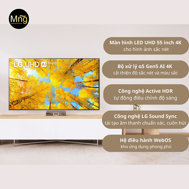 Smart Tivi LG 55UQ7550PSF 4K 55 inch sở hữu công nghệ 4K AI scaling cùng màn hình với độ phân giải 4K