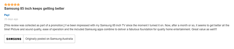 Khách hàng Payl đánh giá về Tivi Samsung 85 inch QLED 4K Q80B  