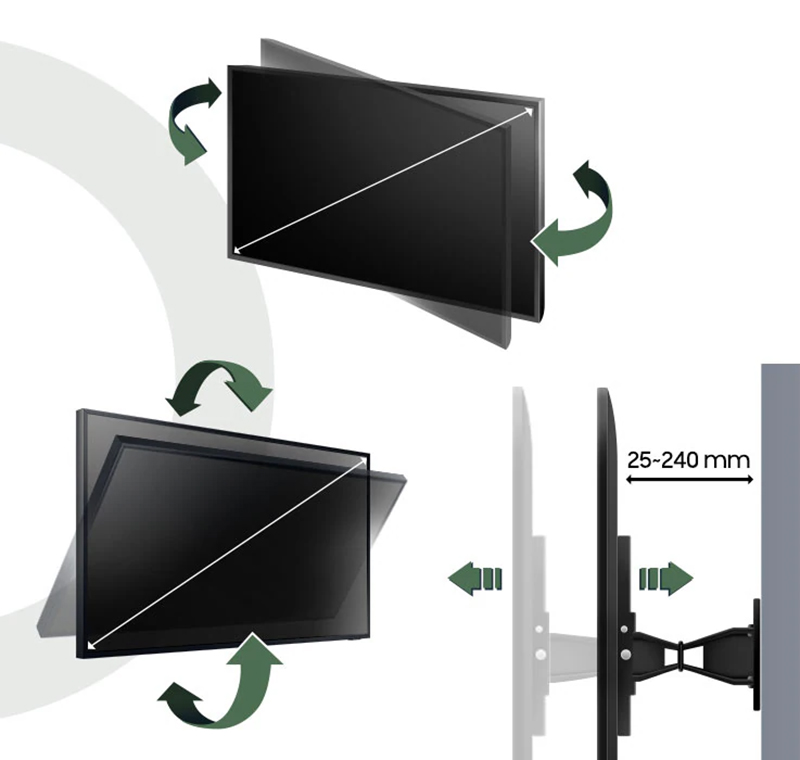 Giá treo tự động xoay cho phép người dùng lựa chọn xoay màn hình theo chiều ngang hoặc dọc