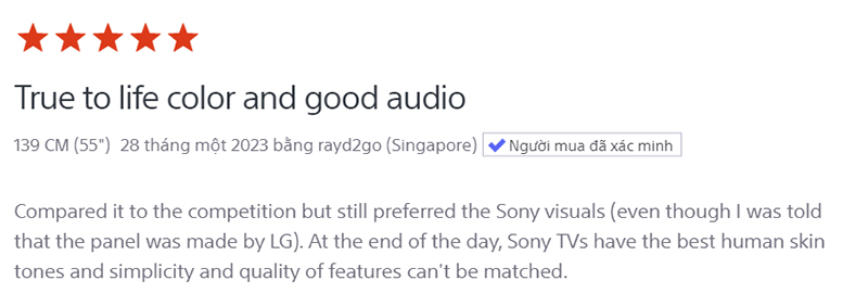 Khách hàng nhận xét về màu sắc của Tivi Sony A80J OLED